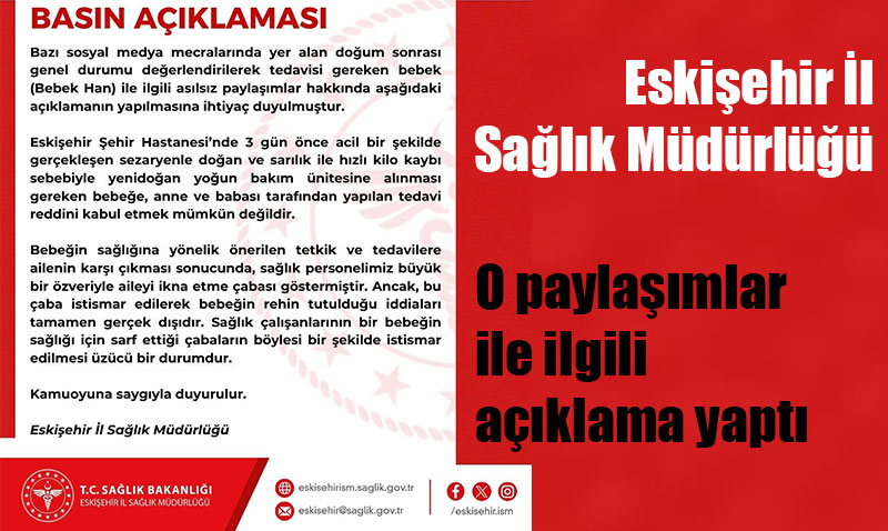Eski�ehir �l Sa�l�k M�d�rl��� o payla��mlarla ilgili a��klama yay�nlad�