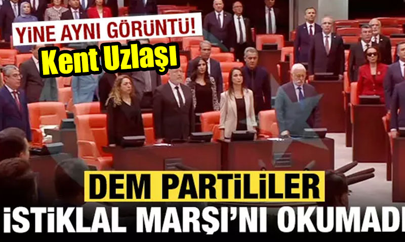 Yine ayn� manzara! PKK destek�isi DEM Partililer �stiklal Mar��n� okumad�...