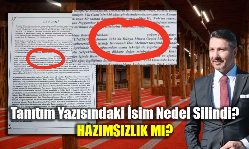 Sivrihisar Ulu Cami Tan�t�m Yaz�s�nda �sim Tart��mas�: �sim Neden Silindi?